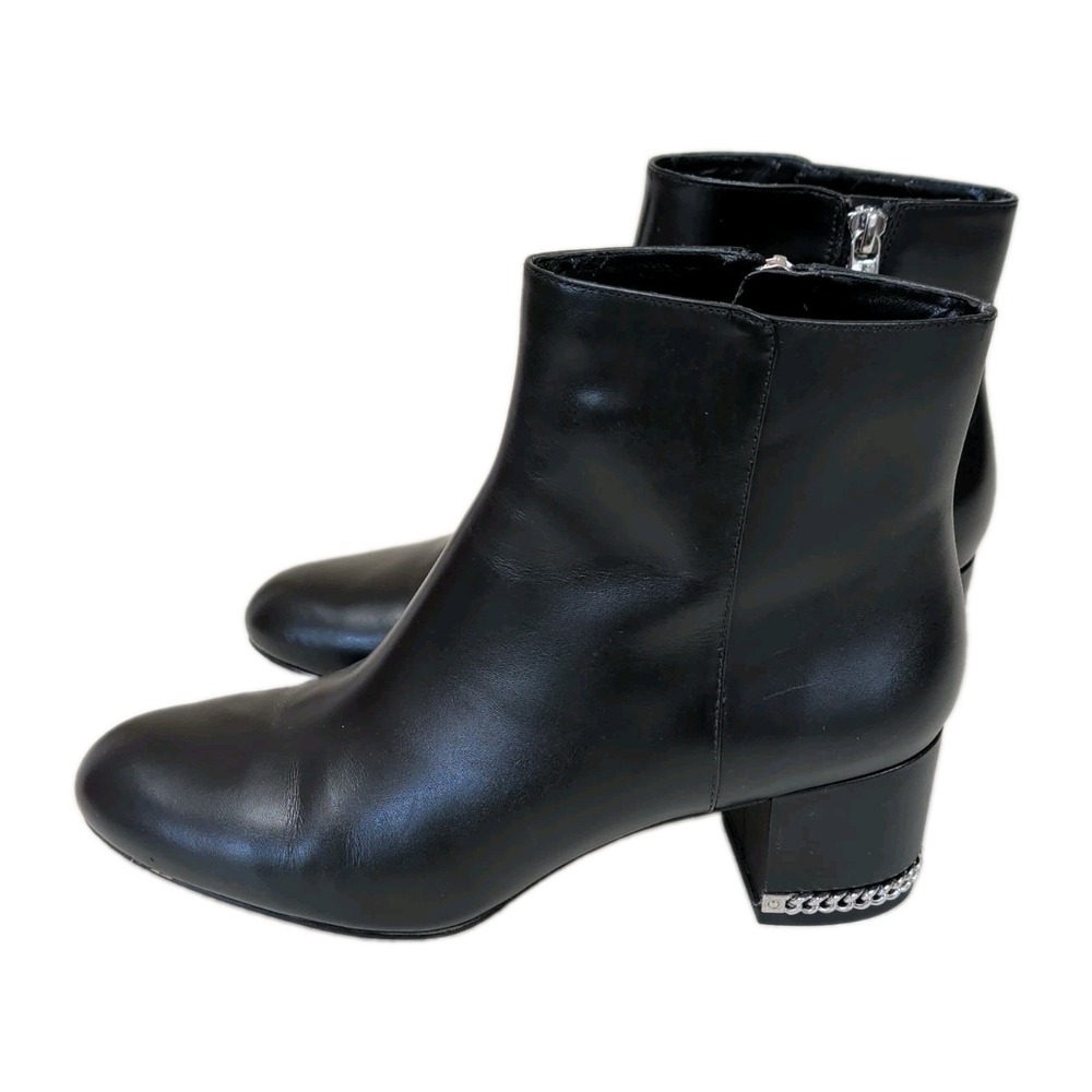 Michael Kors Sabrina Ankle Boot Women 8.5 Black Leather Zip Chain Heel